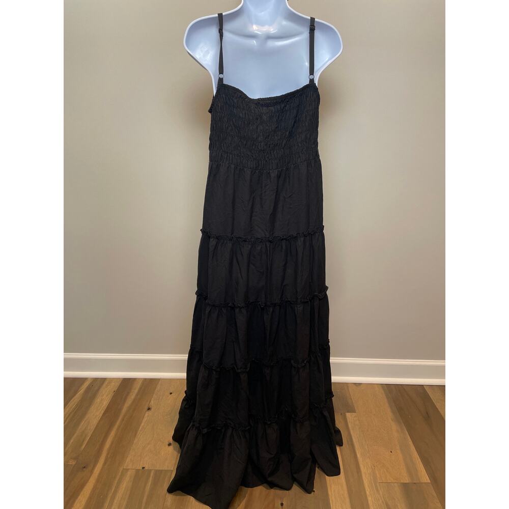 Zenana NWT L Black Maxi Dress Adjustable Straps Stretchy Ruffle Hem Lightweight - Picture 3 of 8